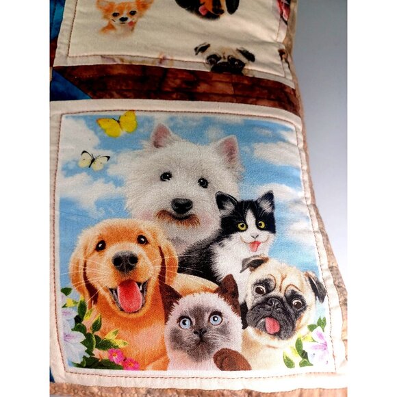 LikeNew Handmade Quilted Vintage 15"x15" Pillow With Funny Cats & Dogs Prints - Picture 6 of 8